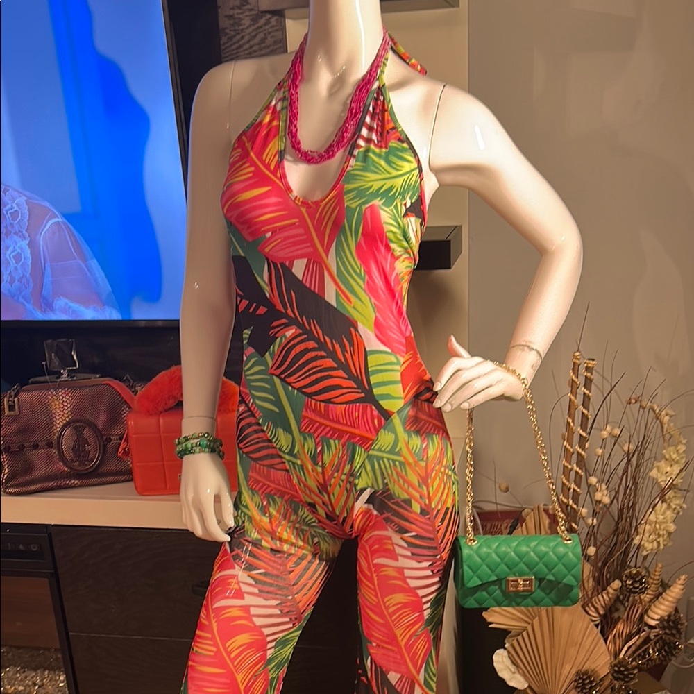 Tropical Print Halter Jumpsuit - Picture 5 of 10